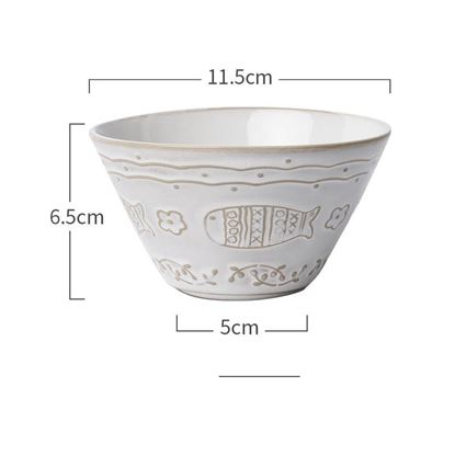 Picture of style: A - Retro White Glaze Cartoon Embossed Cat Ceramic Bowl