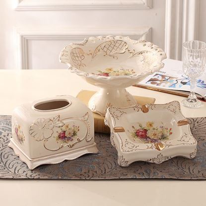 Image de Color: 1A - European-Style Fruit Plate Three-Piece Ceramic Tea Table Decoration Living Room Fruit Plate
