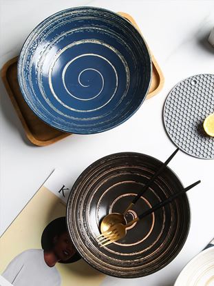 Picture of Color: Blue, Size: 10inches - Japanese-Style Creative Ceramic Home Restaurant With Retro Ribbed Ramen