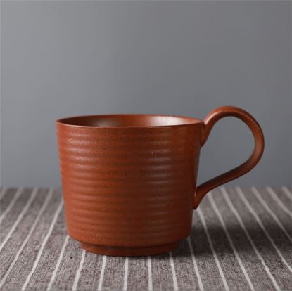 Picture of Color: Red brown, style: Large capacity coffee cup - Japanese Retro Ceramic Coffee Cup And Saucer Set Creative Souvenir Cup Afternoon Tea Mug Stoneware Coffee Cup