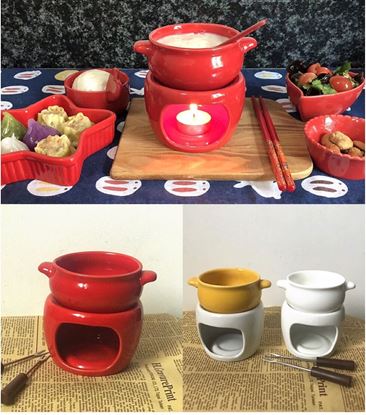 Picture of Color: Trumpet white, style: Melting furnace - Premium porcelain fondue set for cheese and chocolate