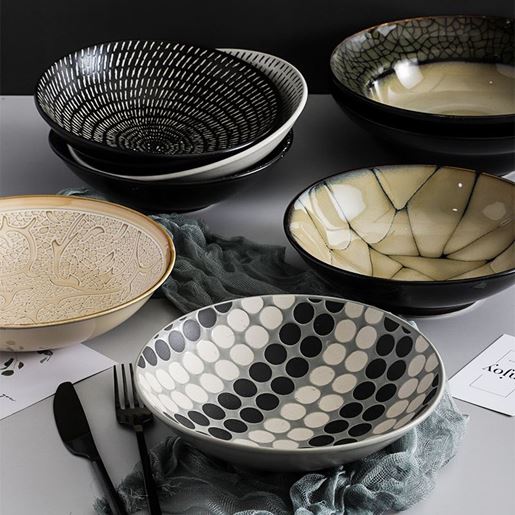 Picture of Color: SET9 - Creative Ceramic Dish Dish Home Deep Dish Straw Hat Bowl Hotel Tableware