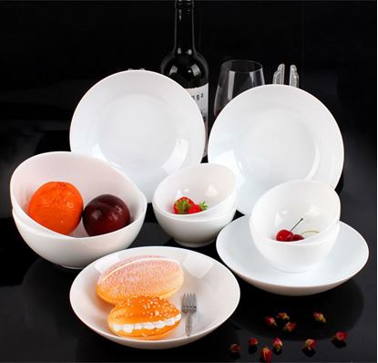 Picture of White Jade Tableware 10 Piece Toughened Glass Rice Bowl Plate High Temperature Resistant Set