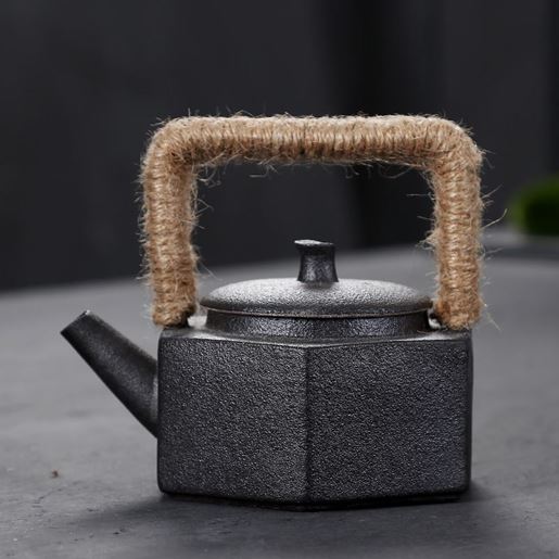 Picture of Wood-fired Kung Fu Teapot, Ceramic Stoneware Pot With Beam, Hexagonal Pot