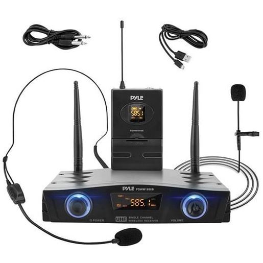 Picture of Pyle PDWM1988B Compact UHF Pro Wireless Microphone System with Headset and Lavalier Microphones and Belt-Pack Transmitter