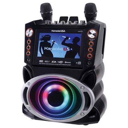 Picture of Karaoke USA GF946 GF946 DVD/CD+G/MP3+G Bluetooth 35-Watt Karaoke System with 7-Inch TFT Digital Color Screen, LED Lights, HDMI Output, and 2 Microphones