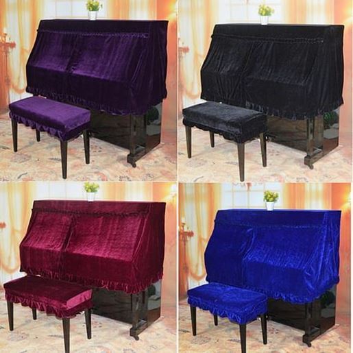 Picture of 4 Colors Piano Half Cover Elegant Pleuche Protector + Double Piano Stool Cover