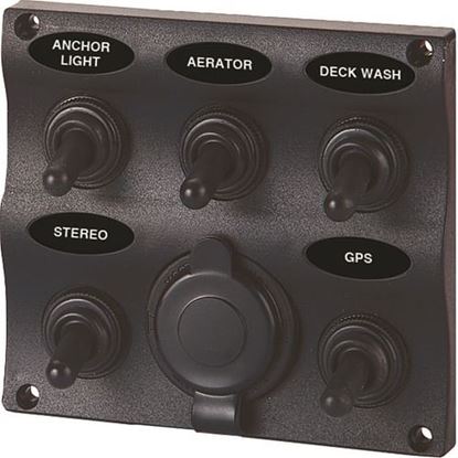 Picture of SeaSense 5 Gang Toggle Switch Panel with 12-Volt Outlet