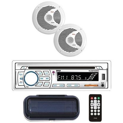 Picture of Pyle PLCDBT65MRW Marine Single-DIN In-Dash CD AM/FM Receiver with Two 6.5" Speakers, Splashproof Radio Cover & Bluetooth (White)