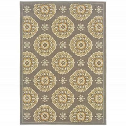 Picture of 7' x 10' Grey Gold Floral Medallion Discs Indoor Outdoor Area Rug