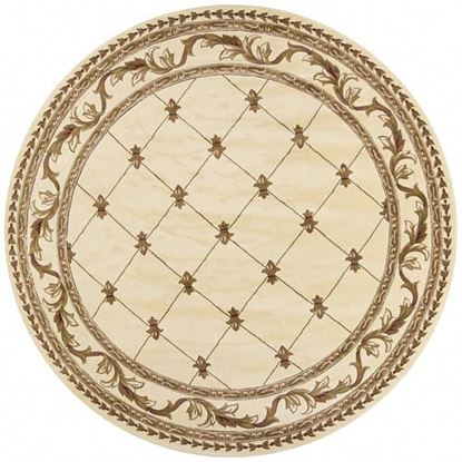 Picture of 8' Ivory Machine Woven Hand Carved Fleur De Lis Round Indoor Area Rug