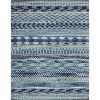 Picture of 8' x 10' Navy Blue Ornate Stripes Area Rug