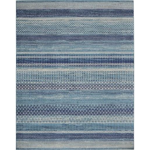 Picture of 8' x 10' Navy Blue Ornate Stripes Area Rug