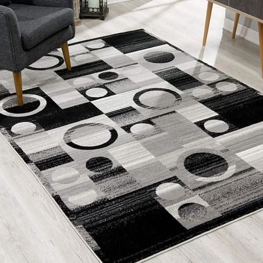 Picture of 7' x 9' Gray Blocks and Rings Area Rug