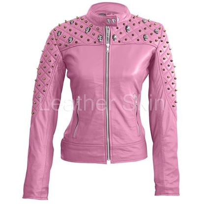 Picture of Women Pink Leather Jacket