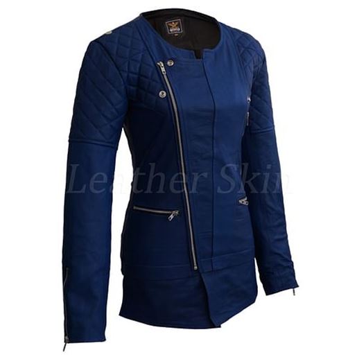 Picture of Women Blue Leather Jacket