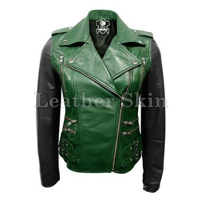 Picture of Women Green Leather Jacket