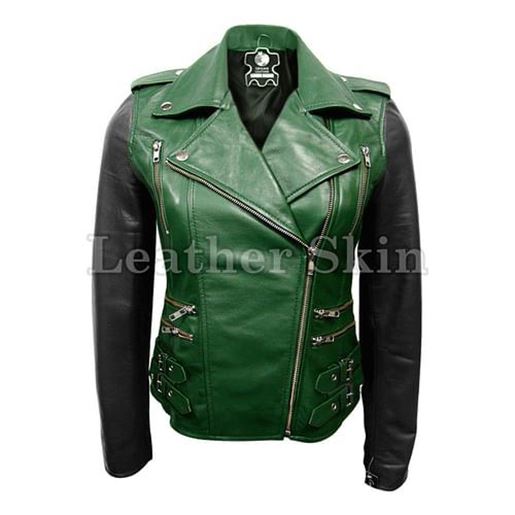 Picture of Women Green Leather Jacket