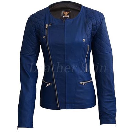 Picture of Women Blue Leather Jacket