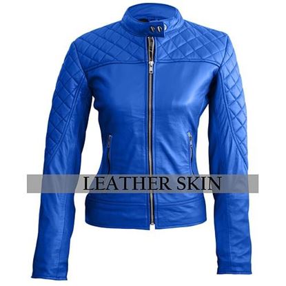 Picture of Women Blue Leather Jacket