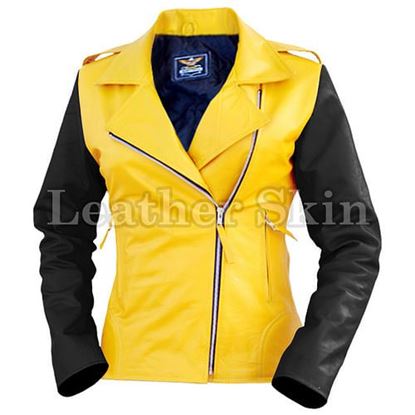 Picture of Women Yellow Leather Jacket