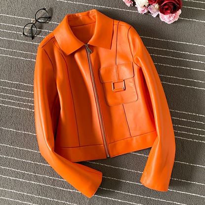 Изображение Color: Orange, Size: XL - Women's leather jacket