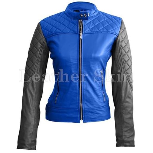 Picture of Women Blue Leather Jacket