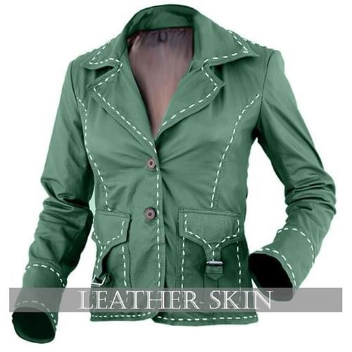 Picture of Green Women Leather Jacket