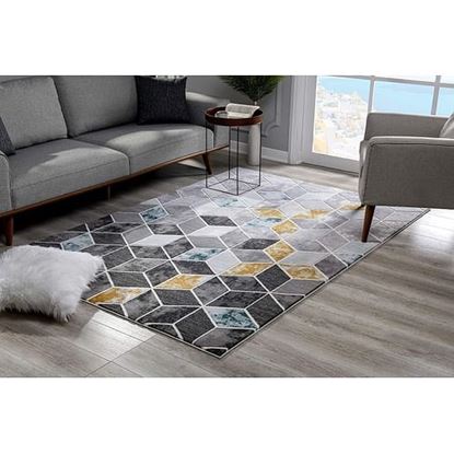 Picture of 5' x 8' Gray and Gold Cubic Block Area Rug