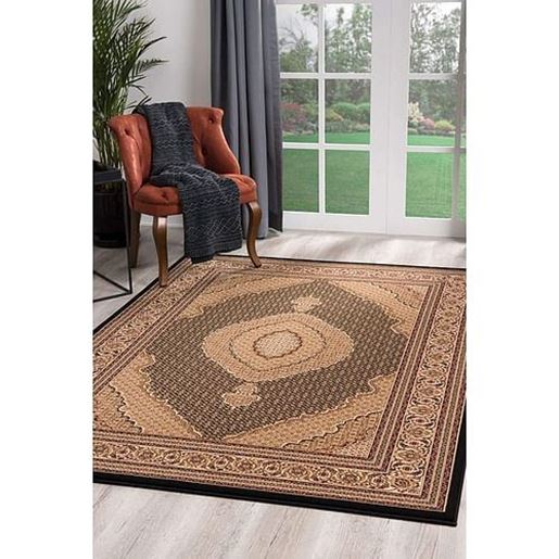 Picture of 8' x 11' Black and Beige Medallion Area Rug