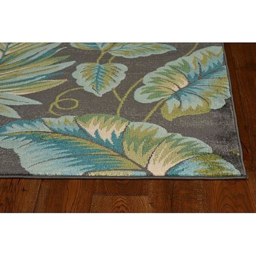 Picture of 8'x11' Grey Teal Machine Woven Oversized Tropical Leaves Indoor Area Rug