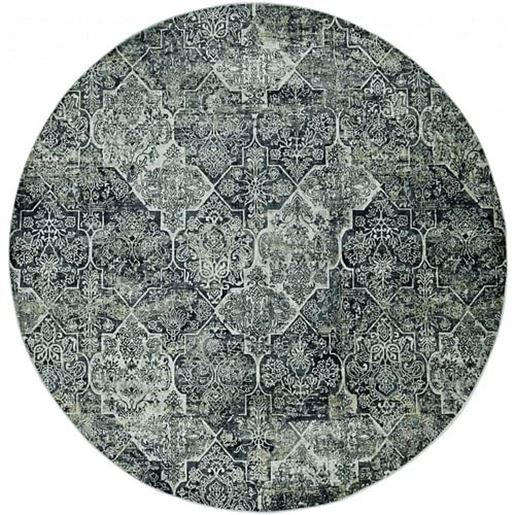 Picture of 8' Grey Machine Woven Traditional Quatrefoil Round Indoor Area Rug