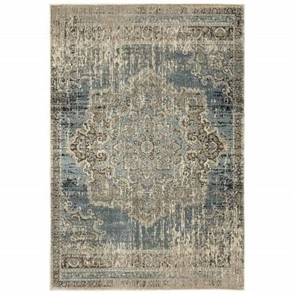 Picture of 7'x10' Blue and Ivory Medallion Area Rug