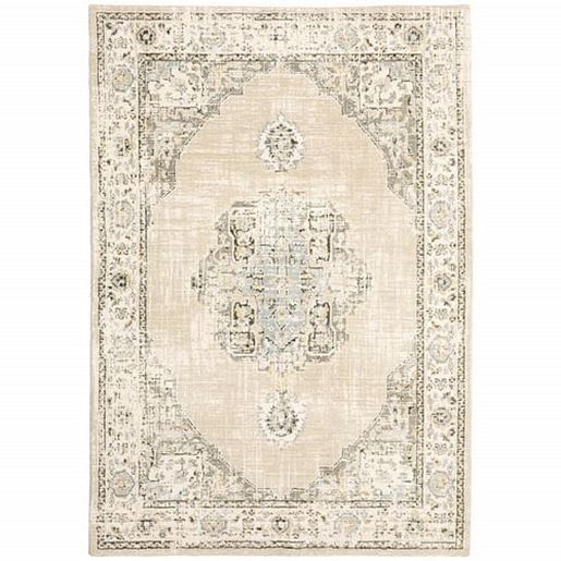 Picture of 9'x12' Beige and Ivory Center Jewel Area Rug