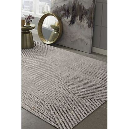 Picture of 8'x11' Ivory Grey Machine Woven Geometric Lines Indoor Area Rug