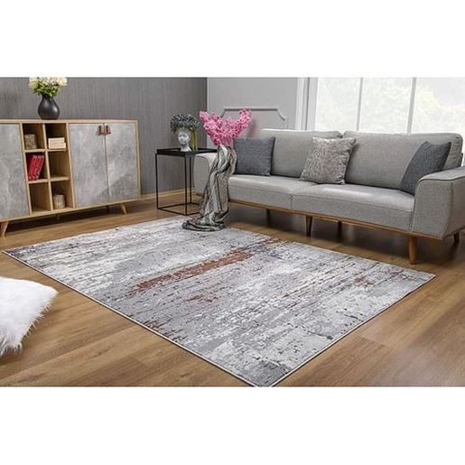 Picture of 7' x 10' Gray and Brown Abstract Scraped Area Rug