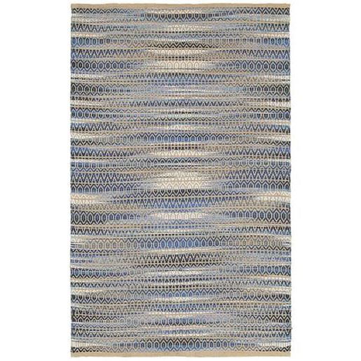 Picture of 5' x 8' Round Navy and Tan Striated Area Rug