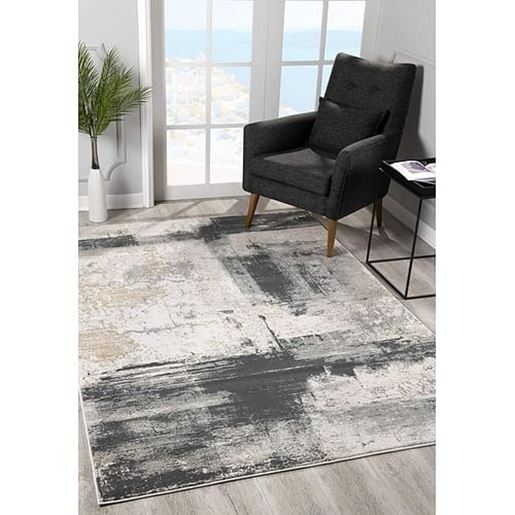 Picture of 7' x 10' Cream and Gray Abstract Patches Area Rug