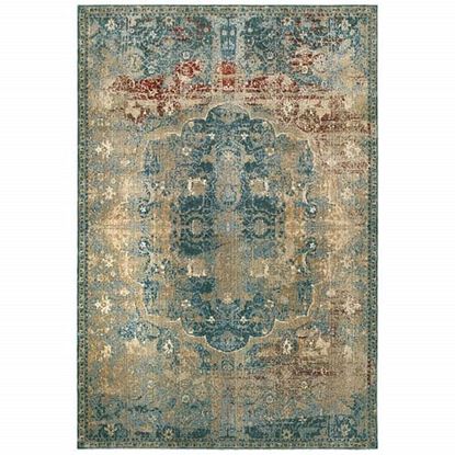 Picture of 10' x 13' Sand and Blue Distressed Indoor Area Rug