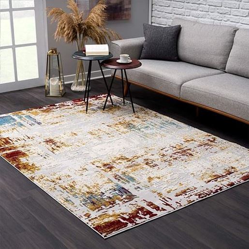 Picture of 8' x 11' Abstract Beige and Gold Modern Area Rug