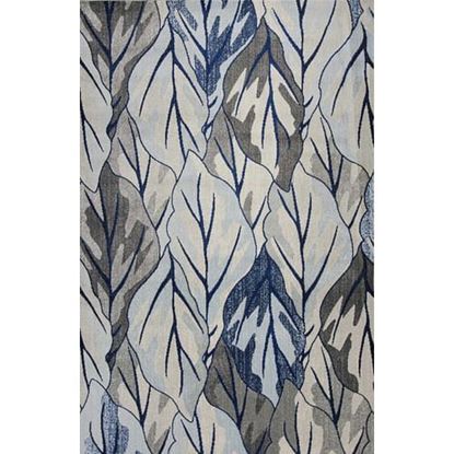 Picture of 10'x13' Grey Navy Blue Machine Woven Tropical Leaves Indoor Area Rug