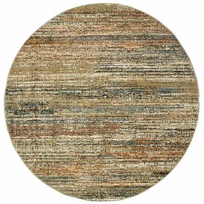 Picture of 7' Round Gold and Green Abstract Area Rug