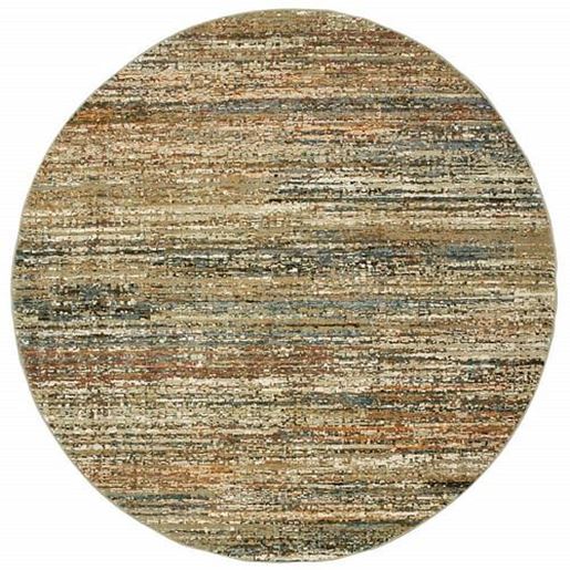 Picture of 7' Round Gold and Green Abstract Area Rug