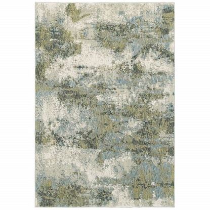 Picture of 8' x 11' Blue and Sage Distressed Waves Indoor Area Rug