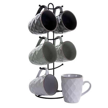 Picture of Elama Diamond Waves 6-Piece 12 oz. Mug Set with Stand, Assorted Colors