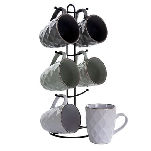 Picture of Elama Diamond Waves 6-Piece 12 oz. Mug Set with Stand, Assorted Colors