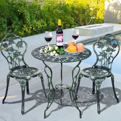 Picture of Outdoor Cast Aluminum Patio Furniture Set with Rose Design - Color: Green