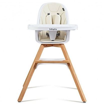 Picture of 3-in-1 Convertible Wooden Baby High Chair-Beige - Color: Beige