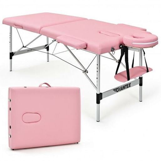 Picture of 84 Inch L Portable Adjustable Massage Bed with Carry Case for Facial Salon Spa -Pink