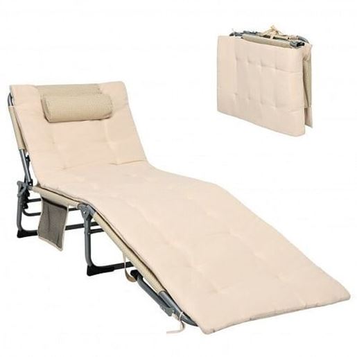 Picture of 4-Fold Oversize Padded Folding Lounge Chair with Removable Soft Mattress-Beige - Color: Beige